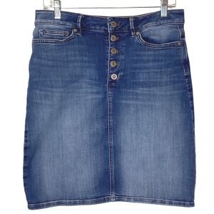J. Jill Blue Jean Button Front Stretch Pencil Skirt Medium Wash Denim - Size 8